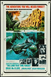 5r0650 LAND THAT TIME FORGOT 1sh 1975 Edgar Rice Burroughs, cool George Akimoto dinosaur art!