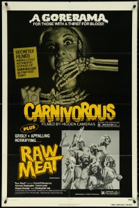 5r0655 LAST SURVIVOR/RAW MEAT 1sh 1979 horror double-bill, girl in peril & cannibals, Gorerama!