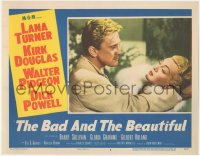 5r1140 BAD & THE BEAUTIFUL LC #6 1953 close up of Kirk Douglas manhandling sexy Lana Turner!