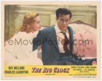 5r1157 BIG CLOCK LC #6 1948 close up of pretty Rita Johnson & rumpled Ray Milland on couch!