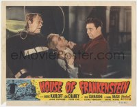 5r1272 HOUSE OF FRANKENSTEIN LC R1950 Chaney chokes Karloff by monster Glenn Strange, ultra rare!