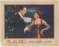 5r1284 IMITATION OF LIFE LC 1934 Warren William having a drink with happy Claudette Colbert, rare!