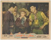 5r1317 LADY IN A JAM LC 1942 close up of pretty Irene Dunne between Patric Knowles & Ralph Bellamy!