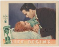 5r1329 LIFE BEGINS LC 1932 romantic close up of Loretta Young in bed comforted by Eric Linden, rare!