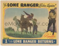 5r1340 LONE RANGER RIDES AGAIN chapter 1 LC 1939 masked Livingston pulls bad guy from horse, rare!