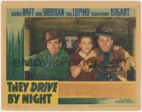 5r1460 THEY DRIVE BY NIGHT LC 1940 best c/u of Humphrey Bogart, George Raft & Ann Sheridan in truck!