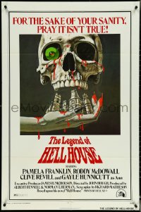 5r0659 LEGEND OF HELL HOUSE 1sh 1973 B.T. art of skull & haunted house dripping with blood!