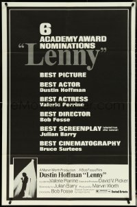 5r0660 LENNY awards 1sh 1974 cool image of Dustin Hoffman as comedian Lenny Bruce at microphone!