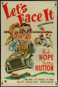 5r0663 LET'S FACE IT 1sh 1943 art of Bob Hope & Betty Hutton in jeep, songs by Cole Porter!