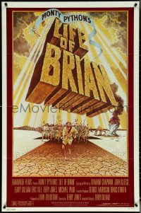 5r0668 LIFE OF BRIAN 1sh 1979 Monty Python, great wacky artwork of Chapman running from mob!