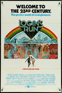 5r0677 LOGAN'S RUN 1sh 1976 art of Michael York & Jenny Agutter running away by Charles Moll!