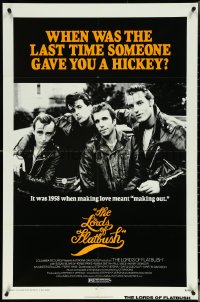 5r0682 LORDS OF FLATBUSH 1sh 1974 cool portrait of Fonzie, Rocky, & Perry as greasers in leather!