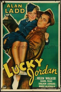 5r0688 LUCKY JORDAN 1sh 1943 art of gambler Alan Ladd carrying sexy WAC Helen Walker!