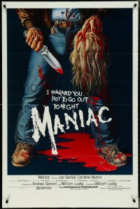 5r0699 MANIAC 1sh 1980 most classic gory Gaia horror artwork of killer holding blonde scalp!