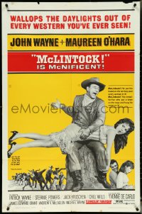 5r0704 McLINTOCK 1sh 1963 includes best image of John Wayne giving Maureen O'Hara a spanking!