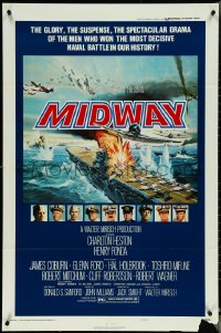 5r0708 MIDWAY style B 1sh 1976 Charlton Heston, Henry Fonda, dramatic naval battle art!