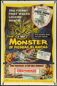 5r0713 MONSTER OF PIEDRAS BLANCAS 1sh 1959 art of fiend that walks Lovers' Beach & sexy girl!