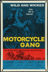 5r0716 MOTORCYCLE GANG 1sh 1957 pretty Anne Neyland is wild & wicked and living with no tomorrow!