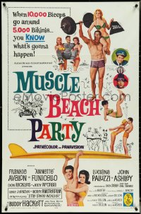 5r0720 MUSCLE BEACH PARTY 1sh 1964 Frankie & Annette Funicello, 10,000 biceps & 5,000 bikinis!