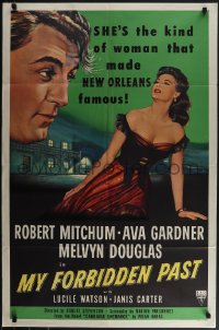 5r0724 MY FORBIDDEN PAST 1sh 1951 art of Robert Mitchum & sexy Ava Gardner in New Orleans!