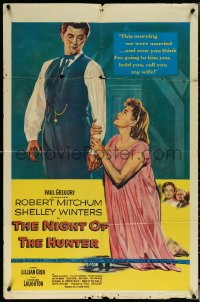 5r0734 NIGHT OF THE HUNTER 1sh 1956 Robert Mitchum & Winters, Laughton's classic noir!