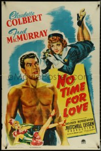 5r0738 NO TIME FOR LOVE 1sh 1943 pretty Claudette Colbert takes pictures of barechested MacMurray!