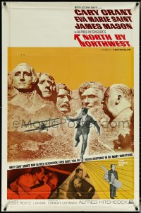 5r0741 NORTH BY NORTHWEST 1sh R1966 Cary Grant w/cropduster & Mt. Rushmore, Hitchcock shown!