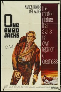 5r0757 ONE EYED JACKS 1sh 1961 art of star & director Marlon Brando with gun & bandolier!