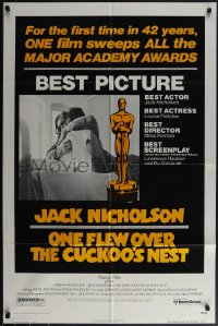 5r0758 ONE FLEW OVER THE CUCKOO'S NEST awards 1sh 1975 Nicholson & Sampson, Forman, Best Picture!