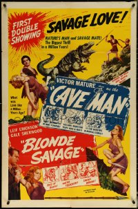 5r0759 ONE MILLION B.C./BLONDE SAVAGE 1sh 1950s Victor Mature, Carole Landis, first double showing!