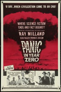 5r0768 PANIC IN YEAR ZERO style B 1sh 1962 Ray Milland, Hagen, Avalon, cool mushroom cloud image!