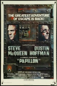 5r0772 PAPILLON 1sh R1977 great art of prisoners Steve McQueen & Dustin Hoffman by Richard Amsel