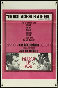 5r0783 PIERROT LE FOU 1sh 1969 Jean-Luc Godard, Jean-Paul Belmondo, Anna Karina, incredibly rare!