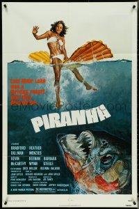 5r0785 PIRANHA 1sh 1978 Roger Corman, great art of man-eating fish & sexy girl by John Solie!