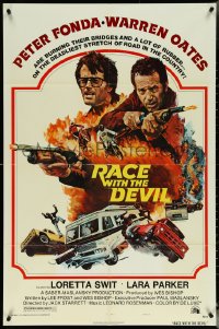 5r0809 RACE WITH THE DEVIL style A 1sh 1975 Peter Fonda & Warren Oates are burning bridges & rubber!