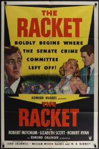 5r0810 RACKET 1sh 1951 Robert Ryan grabs sexy Lizabeth Scott, Robert Mitchum, Howard Hughes!