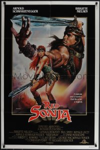 5r0819 RED SONJA 1sh 1985 Casaro fantasy art of Brigitte Nielsen & Schwarzenegger!