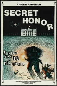 5r0852 SECRET HONOR 1sh 1984 Robert Altman, Nixon, creepy Albrecht art, anyone can be President!