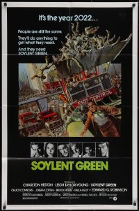 5r0876 SOYLENT GREEN 1sh 1973 Heston trying to escape riot control in the year 2022 by Solie!