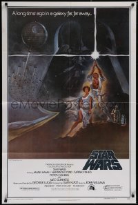 5r0889 STAR WARS style A second printing 1sh 1977 A New Hope, Jung art of Vader over Luke & Leia!