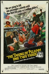 5r0923 TAKING OF PELHAM ONE TWO THREE 1sh 1974 cool subway train hijack art by Mort Kunstler!