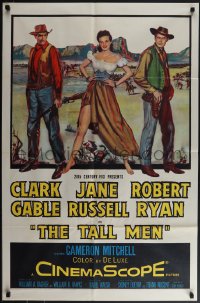 5r0924 TALL MEN 1sh 1955 art of Clark Gable, sexy Jane Russell showing leg, Robert Ryan!