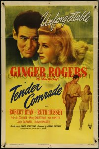 5r0930 TENDER COMRADE signed 1sh 1944 by Ginger Rogers, close-up and full-length with Robert Ryan!