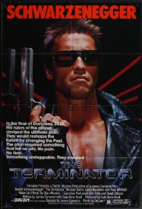 5r0932 TERMINATOR 1sh 1984 classic image of cyborg Arnold Schwarzenegger, no border design!