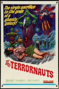 5r0933 TERRORNAUTS 1sh 1967 wild art of alien virgin sacrifice to the gods of a ghastly galaxy!