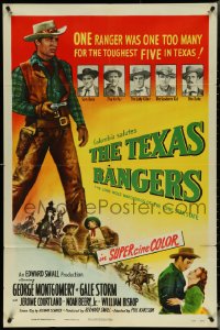 5r0937 TEXAS RANGERS 1sh 1951 full-length art of cowboy lawman George Montgomery!