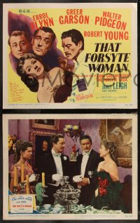 5r1622 THAT FORSYTE WOMAN 8 LCs 1949 Errol Flynn, Greer Garson & Walter Pidgeon in love triangle!