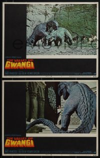 5r1630 VALLEY OF GWANGI 8 int'l LCs 1969 Harryhausen, FX images of cowboys and fighting dinosaurs!