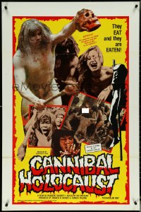 5s0838 CANNIBAL HOLOCAUST 1sh 1985 rare full-color one-sheet with gruesome image!