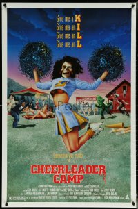 5s0845 CHEERLEADER CAMP 1sh 1987 John Quinn directed, wacky image of sexy cheerleader w/skull head!